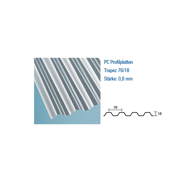 Polycarbonat Trapez 76/18 - Stärke 0,8mm - klar