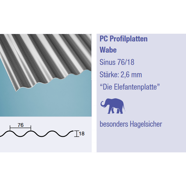 Elefantenplatte Wabe Sinus 76/18 graphit
