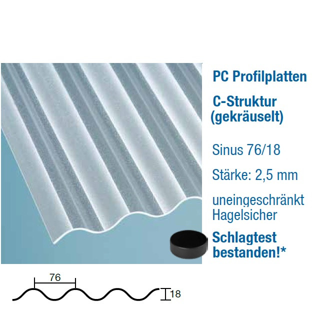 Profilplatte  C-Struktur Sinus 76/18 klar