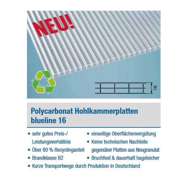 PC Hohlkammerplatten blueline 16mm **klar** ###Aktionspreis###