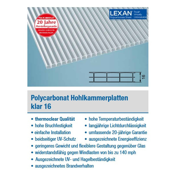 PC Lexan Hohlkammerplatten 16mm **klar**