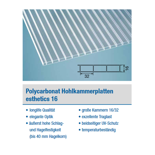 PC Hohlkammerplatten esthetics 16mm **klar**