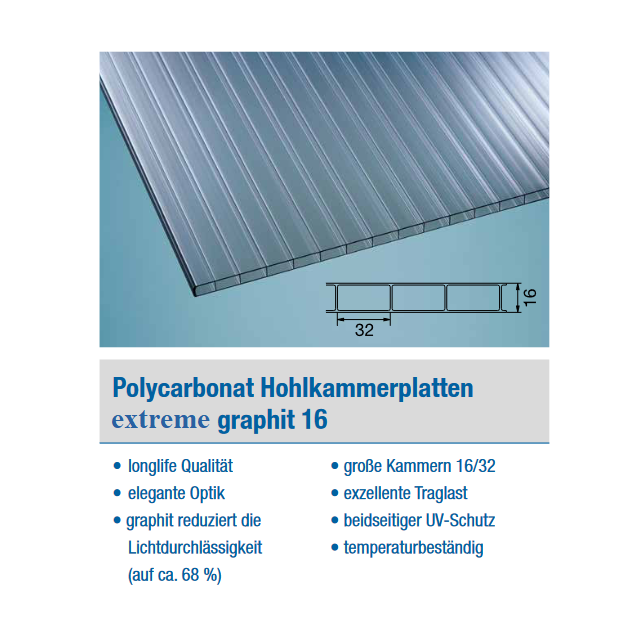 PC Hohlkammerplatten extreme 16mm **graphit**