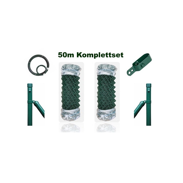 50m 4-Eck Geflecht grün 125cm Set