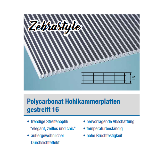 PC Hohlkammerplatten gestreift 16mm **klar/anthrazit**