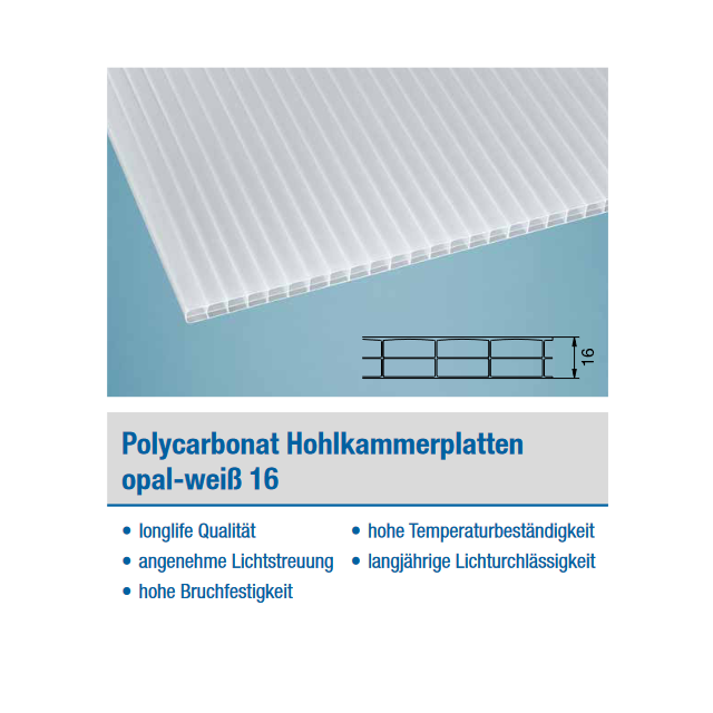 PC Hohlkammerplatten 16mm **opal-weiß**