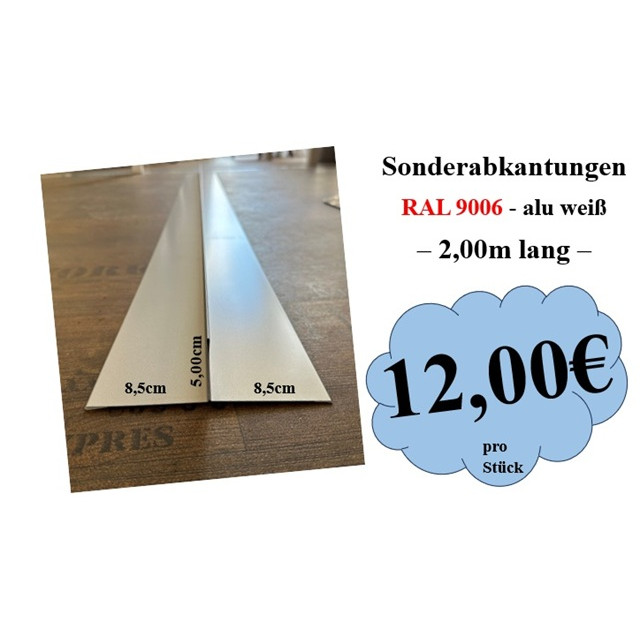 2m // Sonderabkantung 8,5x5x8,5cm // RAL 9006 alu weiß